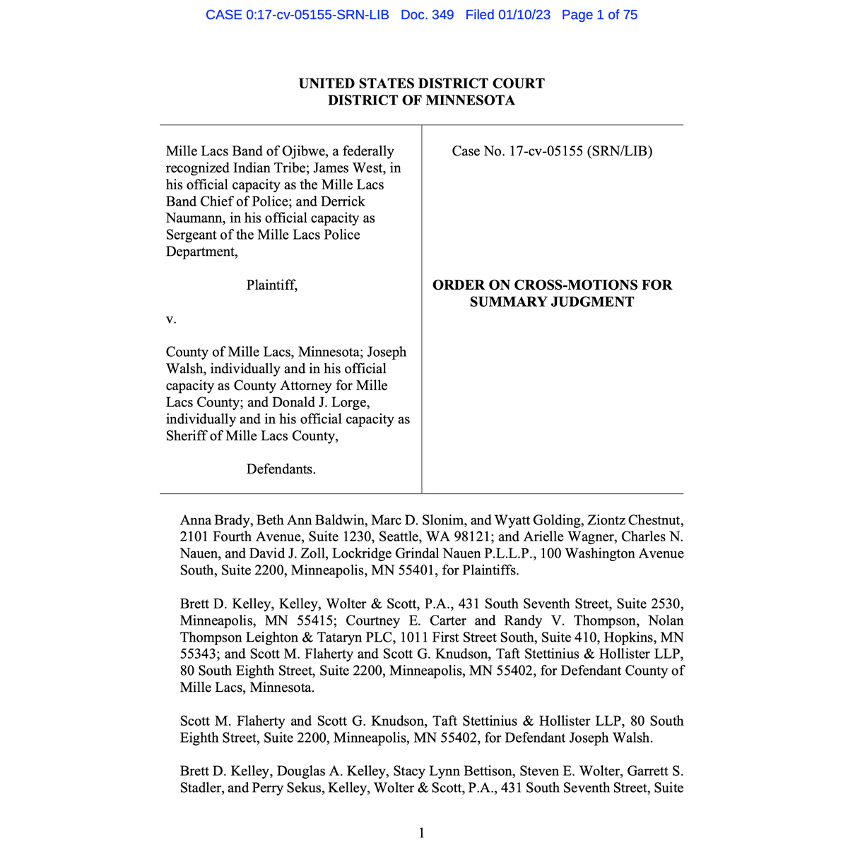 Decision of the 8th circuit district court in Mille Lacs Band of Ojibwe v. Mille Lacs County