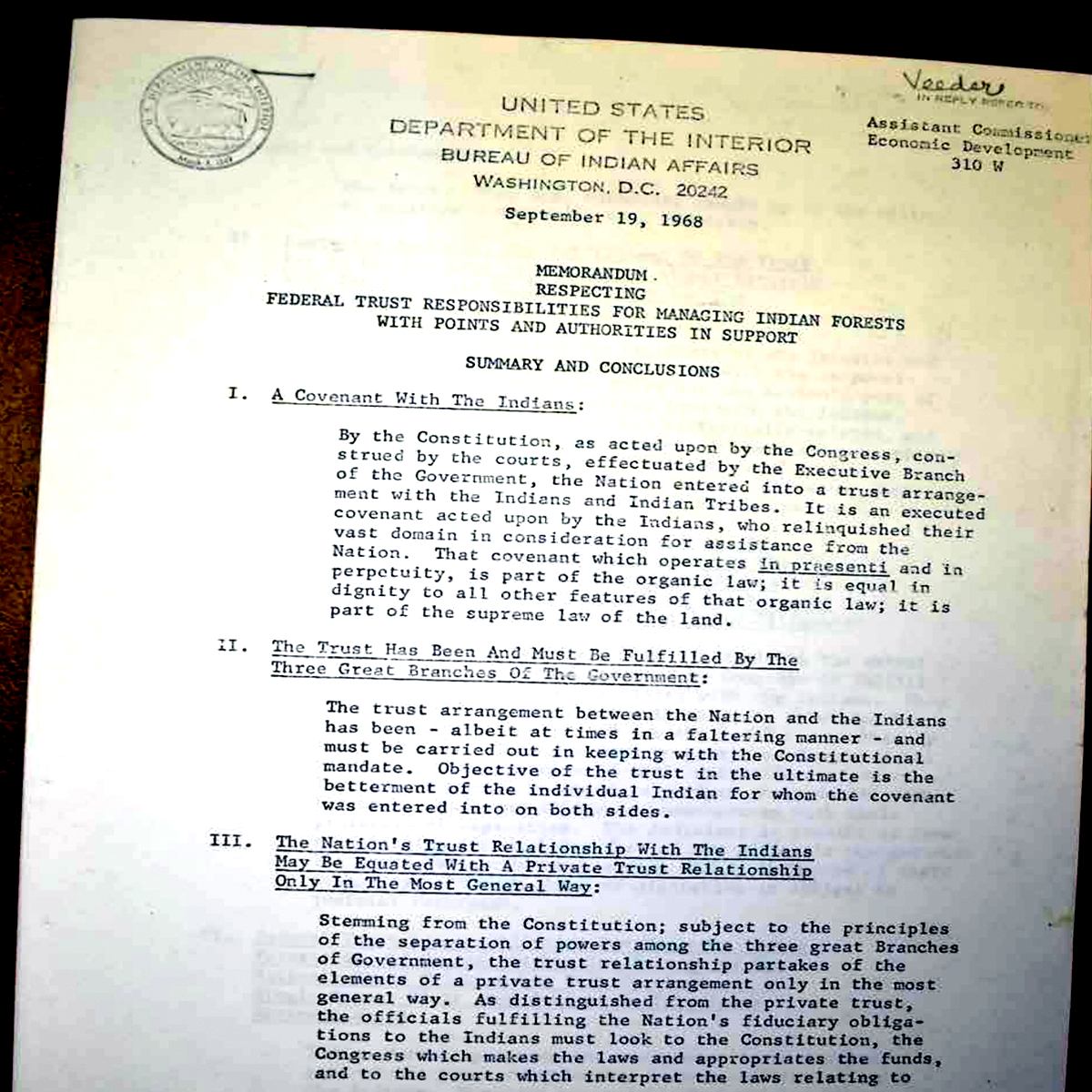 Document Veeder Forest Management Memorandum